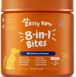 Zesty Paws 8-in-1 Multifunctional Vitamins Glucosamine Chondroitin & Probiotics Peanut Butter Flavor Soft Chews for Dogs