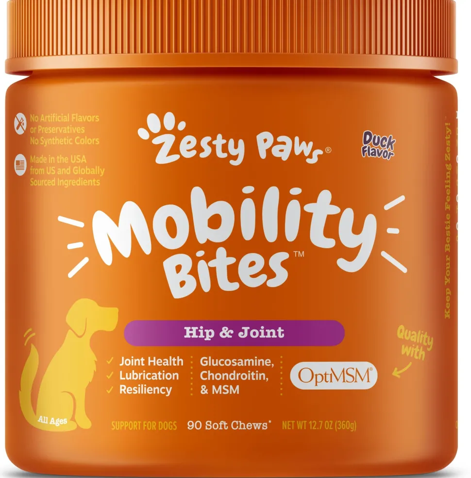 Zesty Paws Mobility Bites Duck Flavor Hip & Joint Support Soft Chews For Dogs