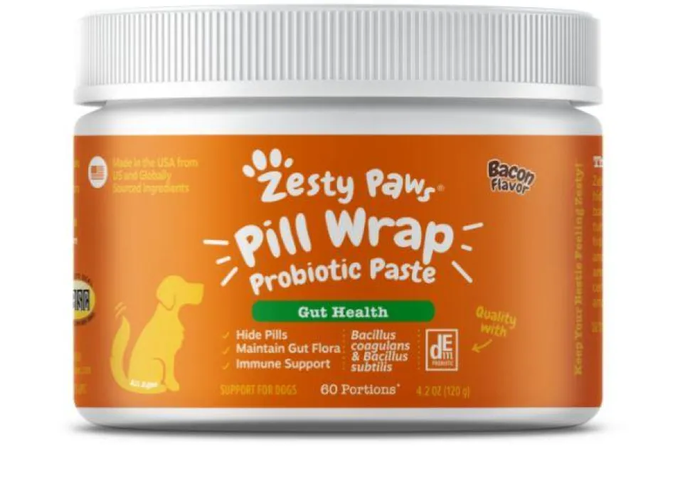 Zesty Paws Pill Wraps Probiotic Paste Gut Health Bacon Flavor for Dogs - 4.2 Oz