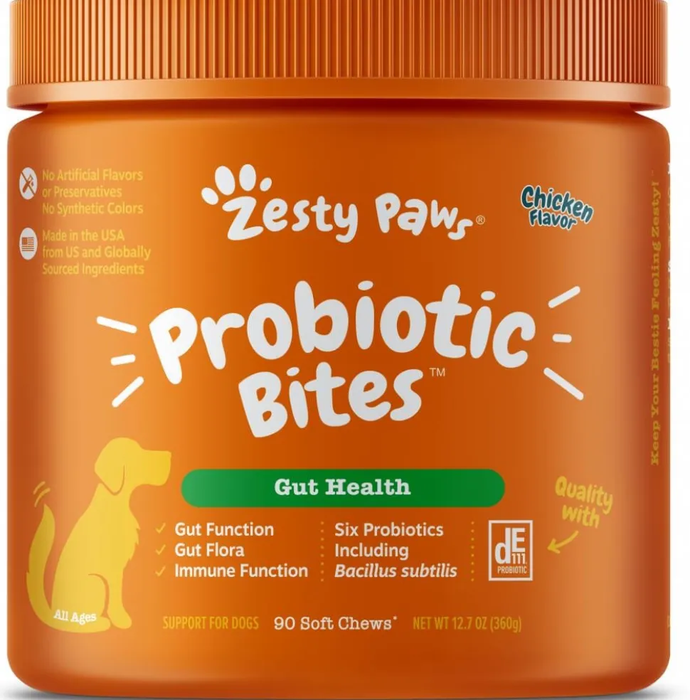 Zesty Paws Probiotic Bites Soft Chews Digestive Probiotics for Gut Flora & Immune Support Functional Chicken Flavor Dog Supplement