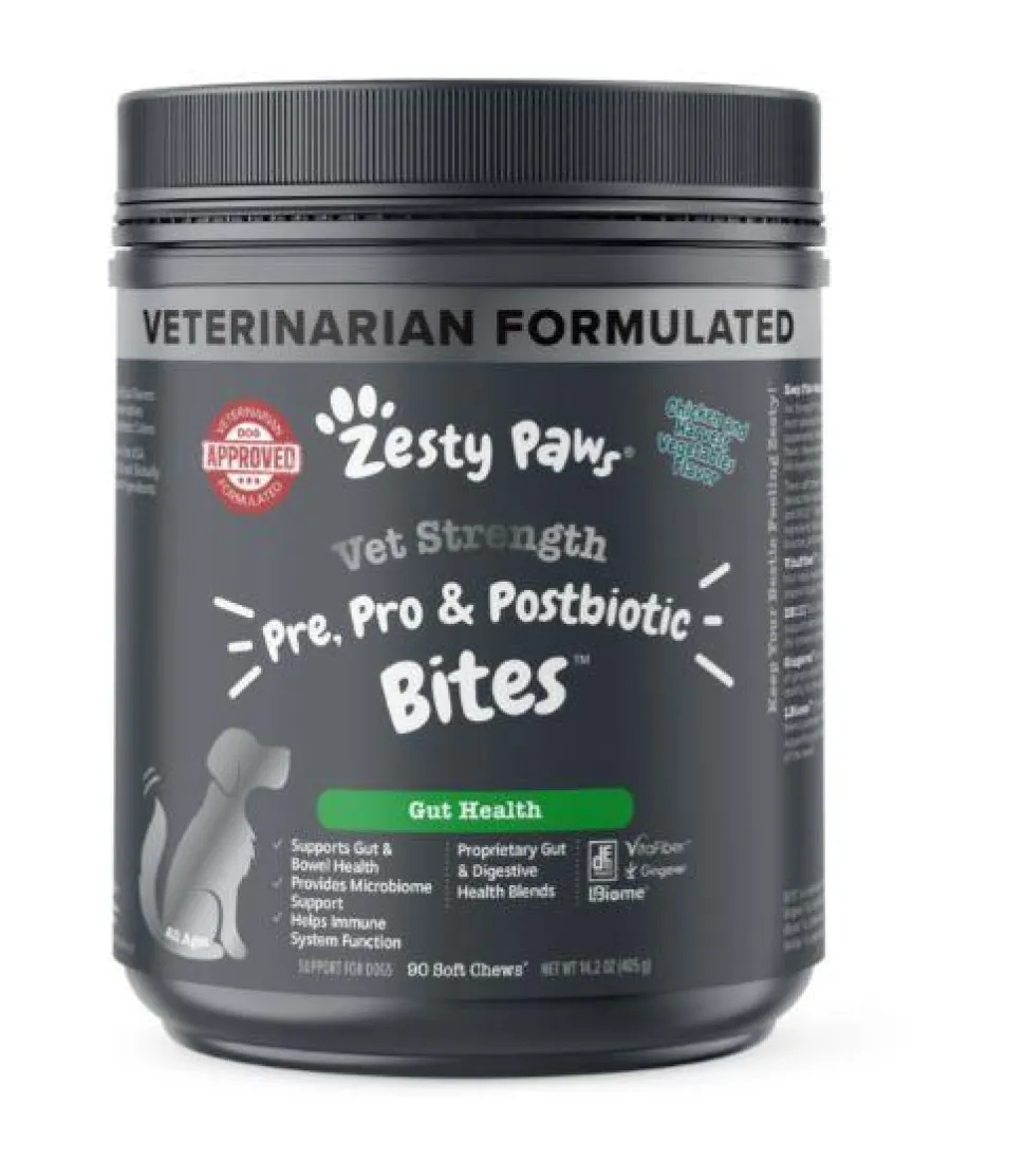 Zesty Paws Vet-Strength Pre-Post and Probiotic Bites Gut Health Support Chicken Flavor Soft Chew Dog Supplements - 90 Count