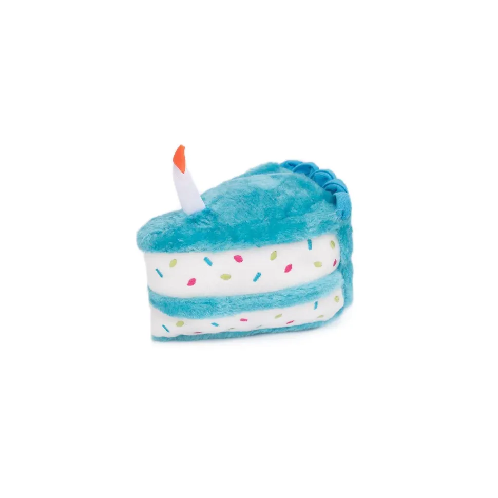 Zippy Paws Birthday Cake Squeak and Plush Dog Toy - Blue