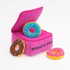 Zippy Paws Burrow Donutz Box Interactive Squeak and Plush Dog Toy - Medium