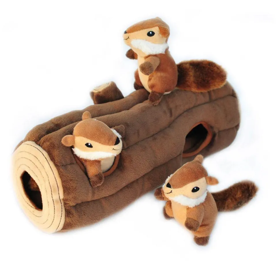 Zippy Paws Burrow Log Hide-and-Seek Interactive Squeak and Plush Dog Toy
