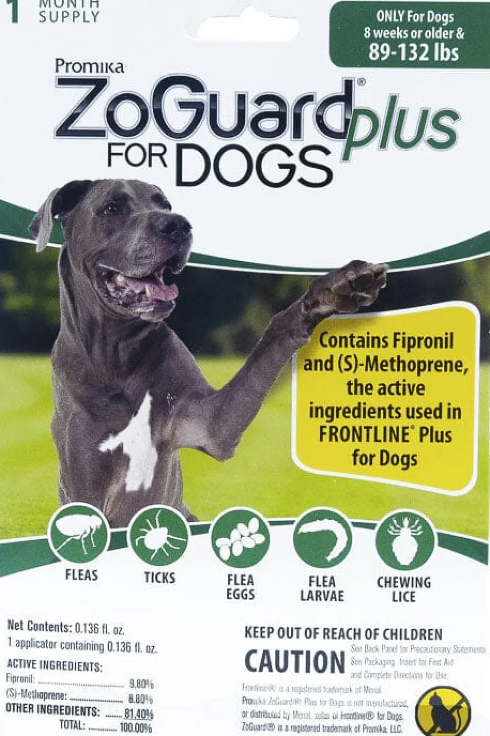 Zoguard Plus Spot-On Singles Flea and Tick for Dogs - 89 - 132 Lbs - 1 Pack