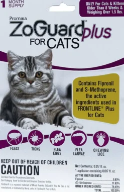 Zoguard Plus Spot-On Topical Flea and Tick Singles for Cats - Under 1.5 Lbs - 1 Pack