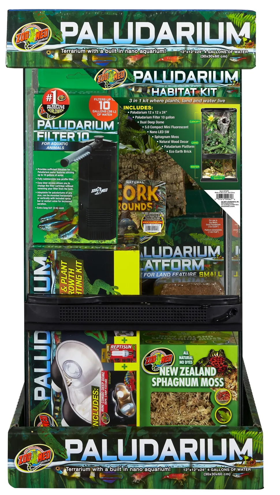 Zoo Med Laboratories Paludarium Aquarium and Terrarium Habitat Kit - 10 Gallons - L:12" X W:12" X H24" Inches