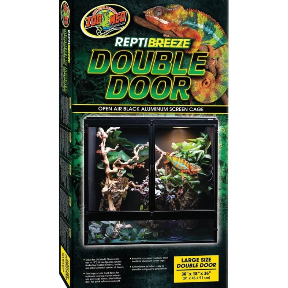 Zoo Med Laboratories ReptiBreeze Double Door Reptile Cage with Open-Air Aluminum Screen - Large - L:36" X W:18" X H:36" Inches