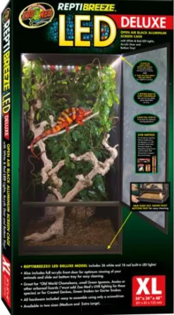 Zoo Med Laboratories ReptiBreeze LED Deluxe Reptile Cage with Open-Air Aluminum Screen - Extra Large - L:24" X W:24" X 48" Inches