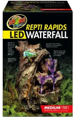 Zoo Med Laboratories ReptiRapid LED Wooden Waterfall Kit Reptile Terrarium Décor - Medium