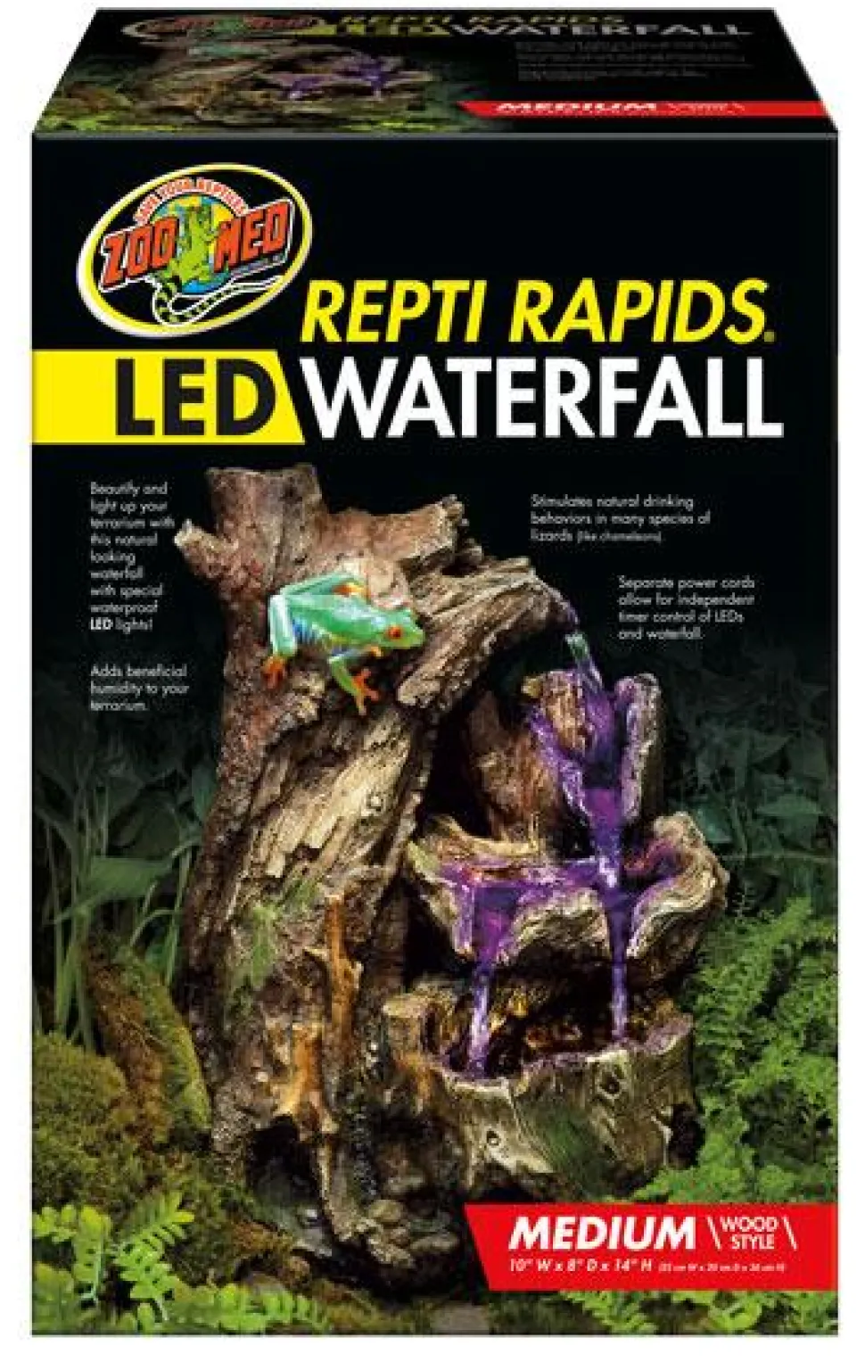 Zoo Med Laboratories ReptiRapid LED Wooden Waterfall Kit Reptile Terrarium Décor - Medium