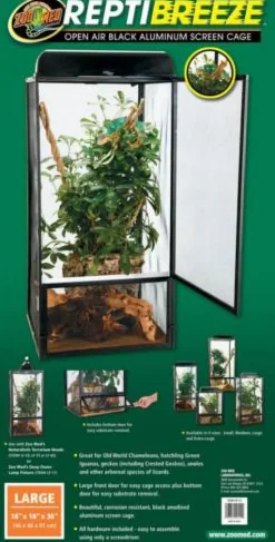 Zoo Med Laboratories ReptiBreeze Reptile Cage with Open-Air Auluminum Screen - Large - L:18" X W:18" X H:36" Inches