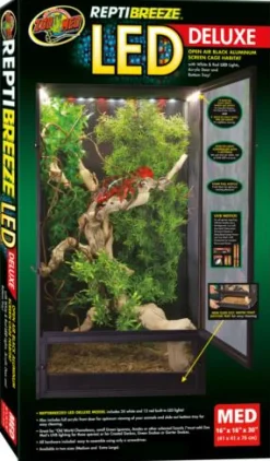 Zoo Med Laboratories ReptiBreeze LED Deluxe Reptile Cage with Open-Air Aluminum Screen - Medium - L:16" X W:16" X H:30" Inches