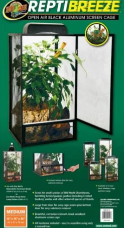 Zoo Med Laboratories ReptiBreeze Reptile Cage with Open-Air Auluminum Screen - Medium - L:16" X W:16" X H:30" Inches