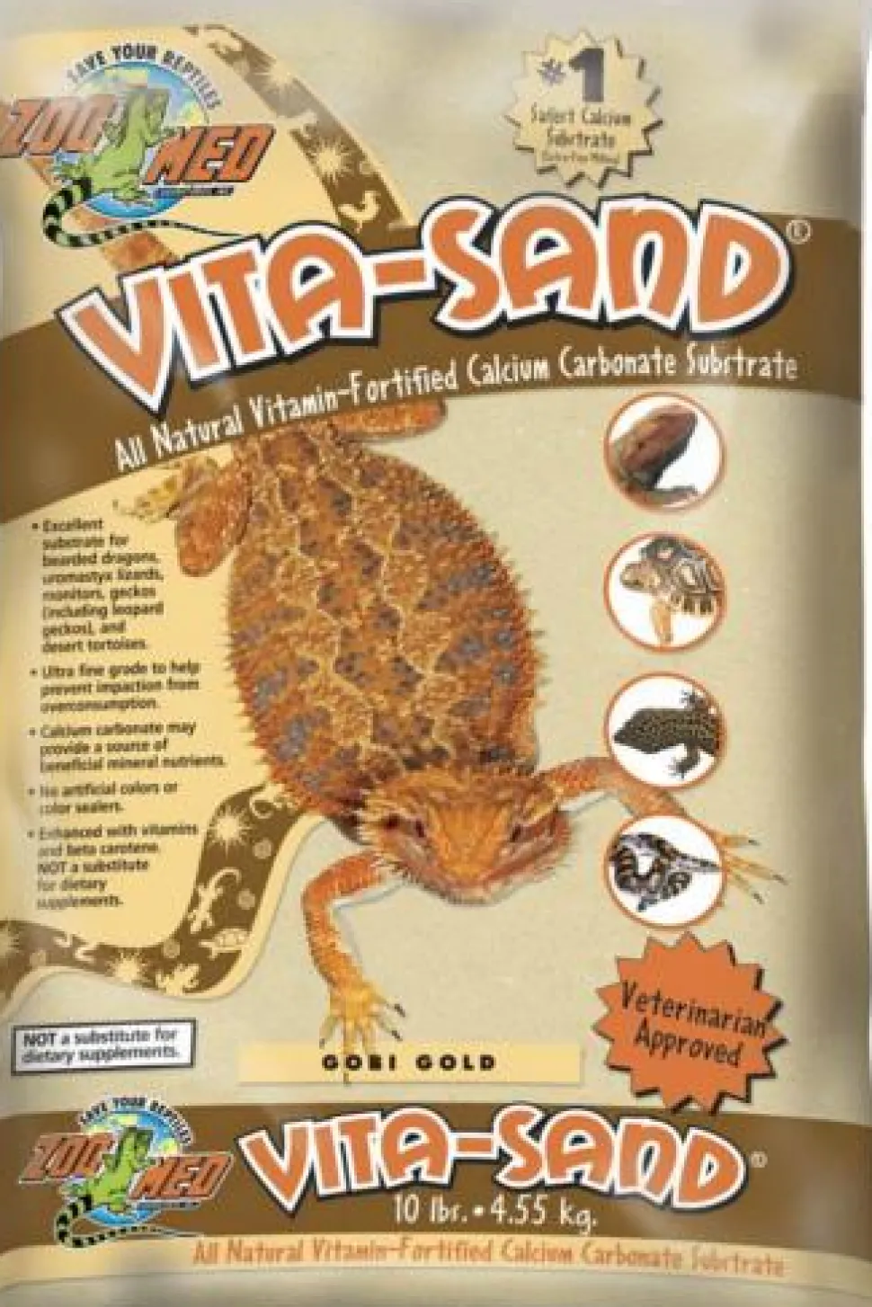 Zoo Med Laboratories Vita Sand Natural Calcium Carbonate Reptile Substrate - Gobi Gold - 10 Lbs